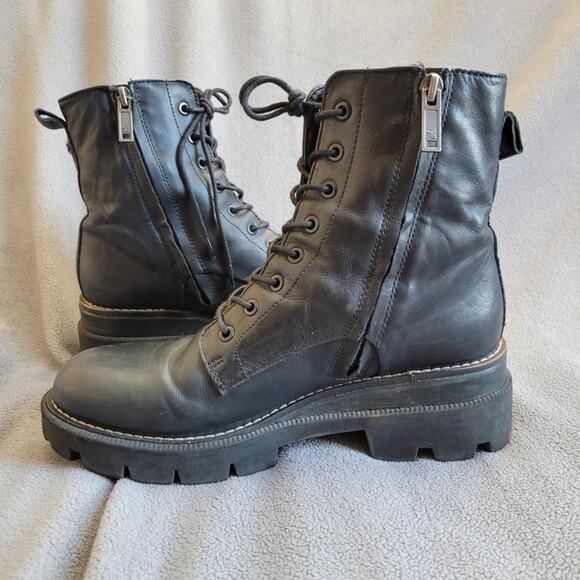 SAM EDELMAN GARRET Shoes Boots Womens 8 Combat Leather Lace Up Inner Zip Motor - Picture 4 of 14